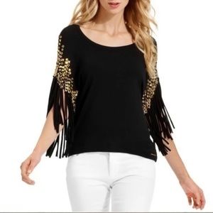 Michael Kors Fringe Gold Chain Black Top SZ Med